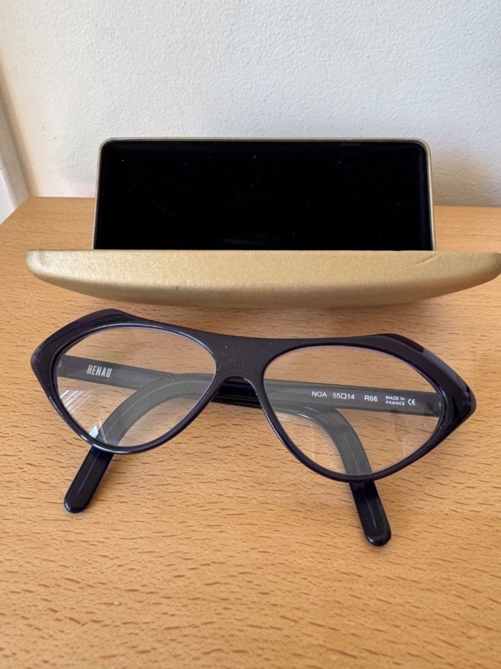 HENAU NOA R68 Eyeglases Frames 55-14 Blue Black Made in France w Case